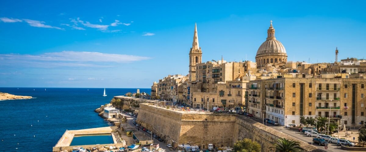 Valletta Malta with view of Mediterranean sea in full color landscape format