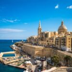 Valletta Malta with view of Mediterranean sea in full color landscape format
