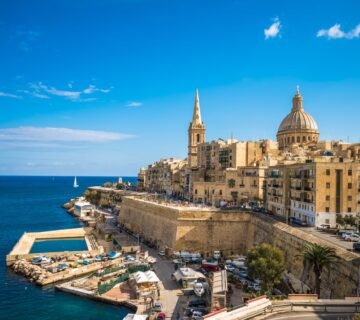Valletta Malta with view of Mediterranean sea in full color landscape format